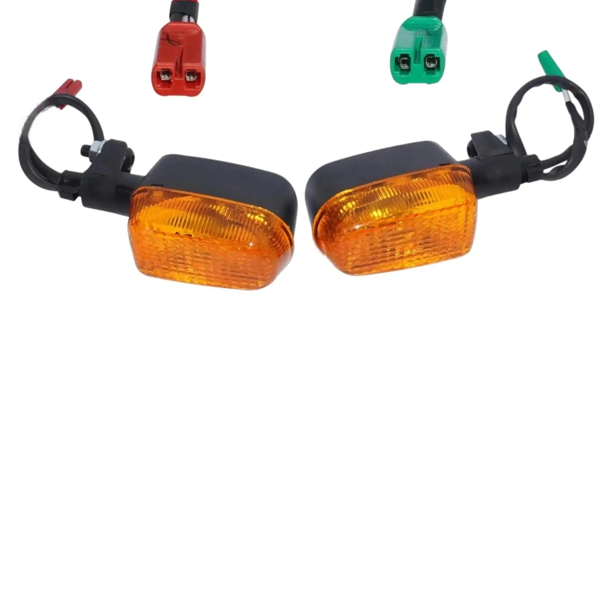 Rear turn signal bulb set with orange lenses, durable plastic housing, compatible with various vehicles.