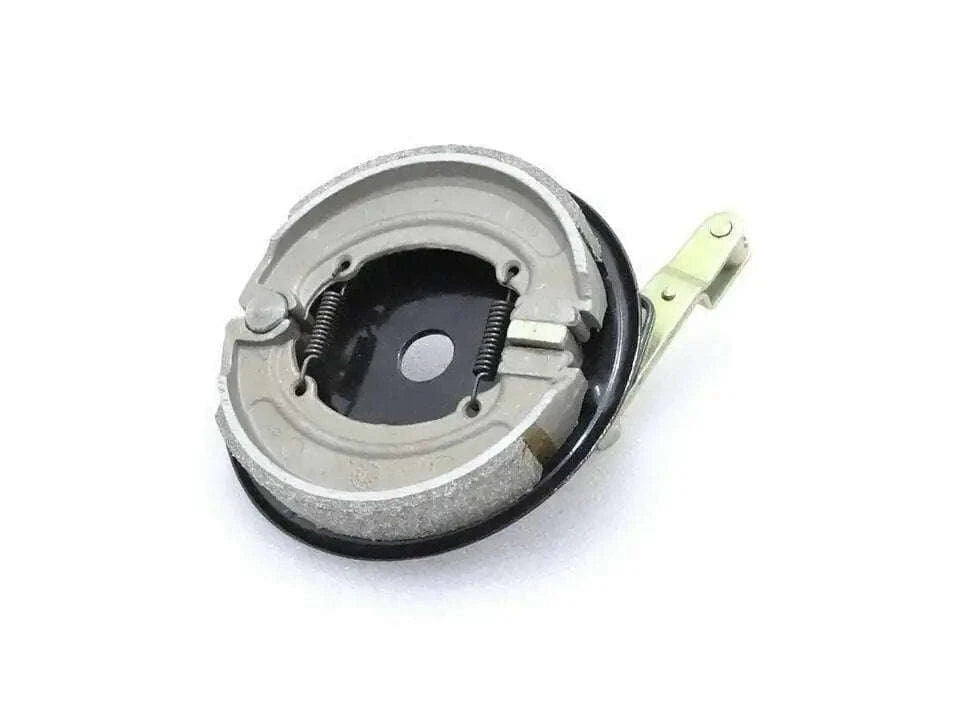 Royal Enfield 6 inch rear brake assembly, durable metal, designed for reliable braking performance on motorcycles
