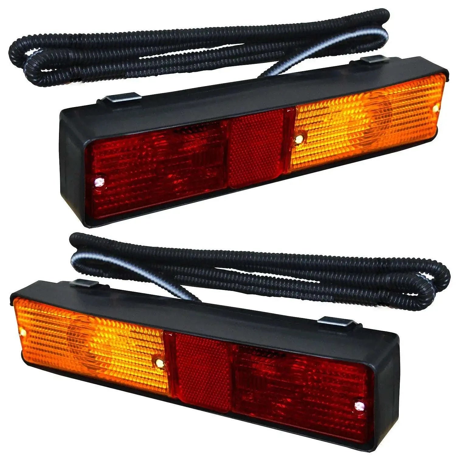 Rear combination light set with red/amber lenses, black housing, cable harness