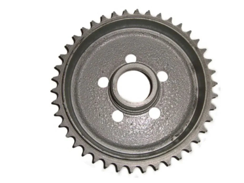 Matchless rear sprocket, dark metal with gear teeth and four mounting holes