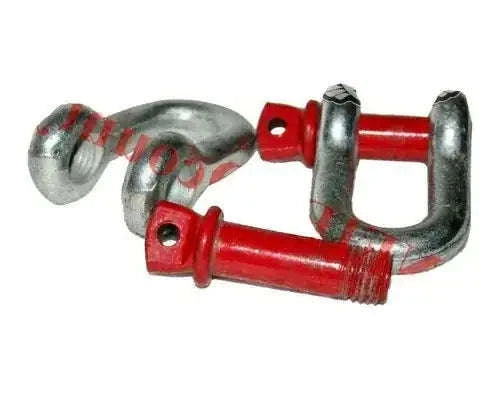 Tow hook recovery set with red straps and silver U-shaped hooks