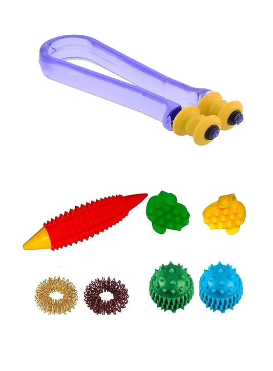 Finger massager sujok ring with yellow ball and assorted spiky power balls