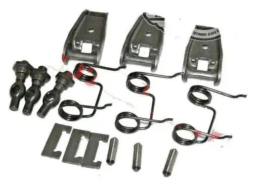 Clutch pressure repair kit with metal brackets, springs, pins, and bolts
