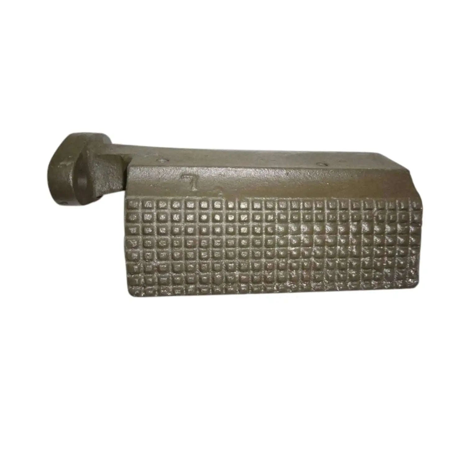 Tractor foot rest in dark olive metal, textured diamond tread and mounting post