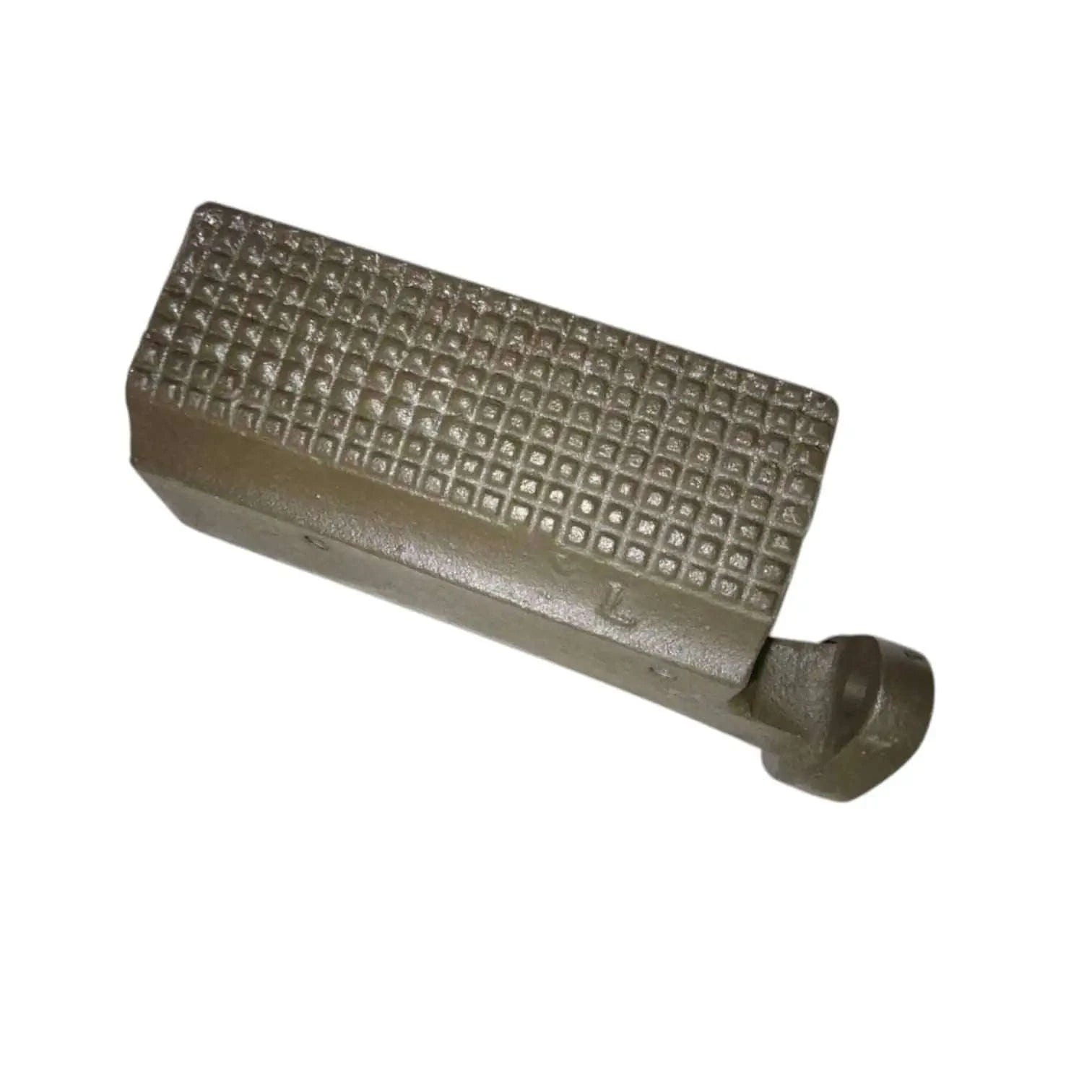 Tractor foot rest in dark olive metal with textured diamond surface and side mounting post
