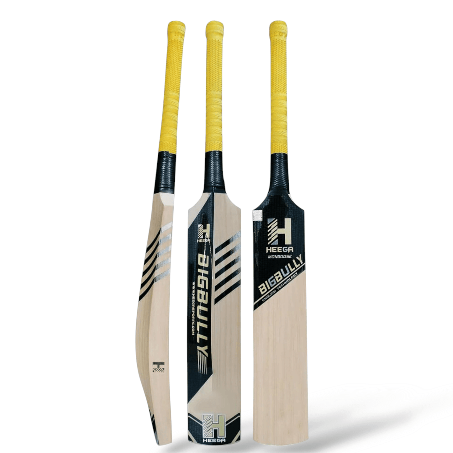 Heega English Technology Bigbully Mongoose Kashmir Willow Cricket bat(Pre-Knocked) | Free Bat Cover | Well Balanced | Short Blade Longer Handle Full Size Adult - StellerGear