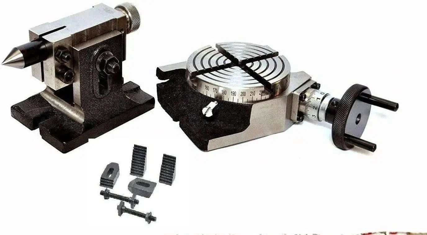Rotary Table 4/100 mm with Single Bolt Tailstock M6 Clamping Kit Set - StellerGear
