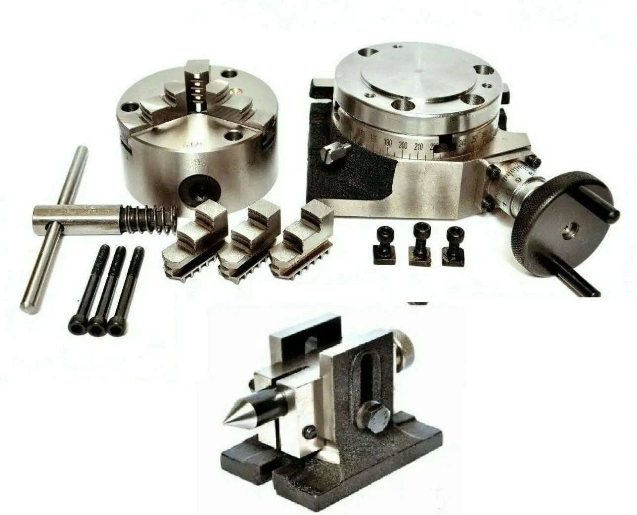 Rotary Table 4/100mm With 80mm Self Centering Chuck Single Bolt Tailstock - StellerGear