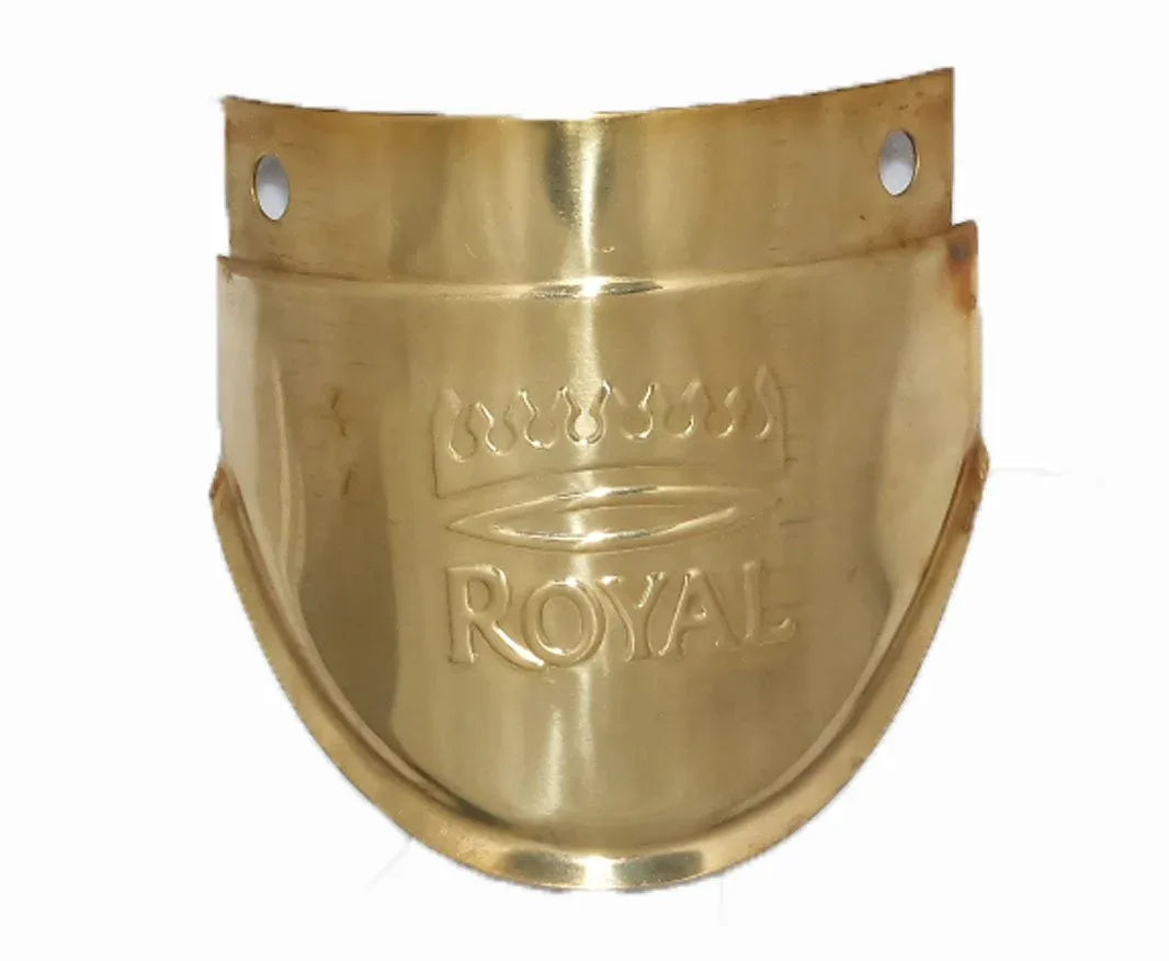 Brass front fender mudguard flap with two mounting holes and embossed ROYAL badge
