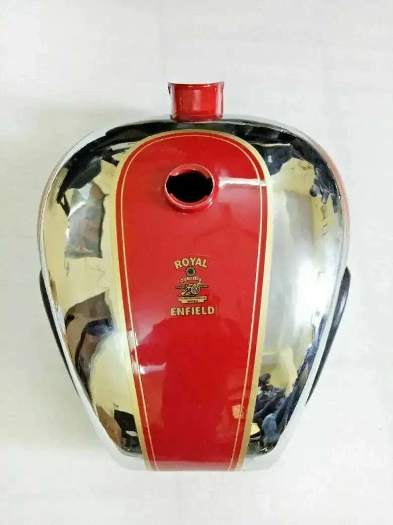 Royal Enfield 4 Gallon (approx) Chrome & Red Painted Fuel Tank 1990's Model - StellerGear