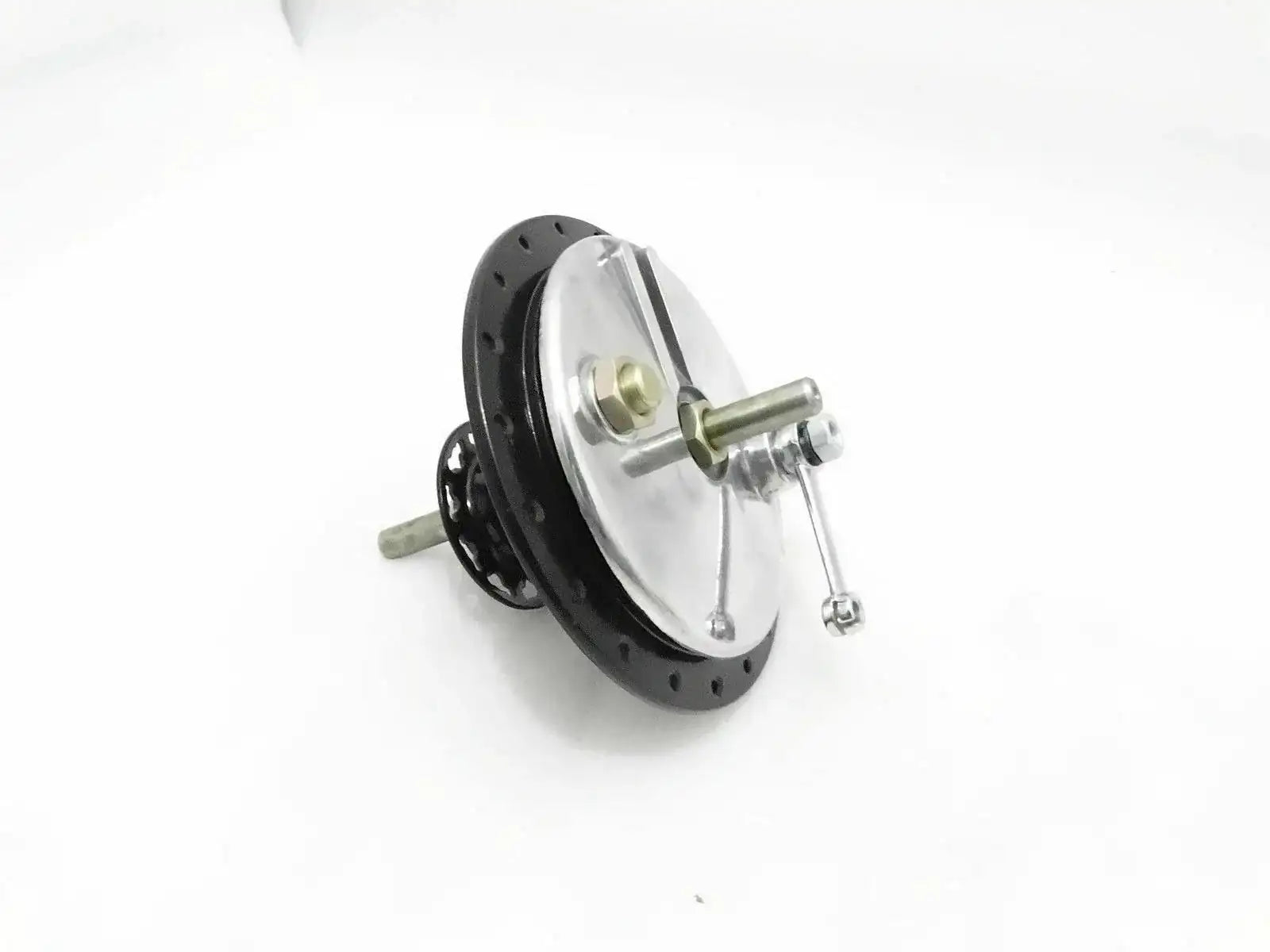Front wheel brake hub and axle assembly with silver axle stub