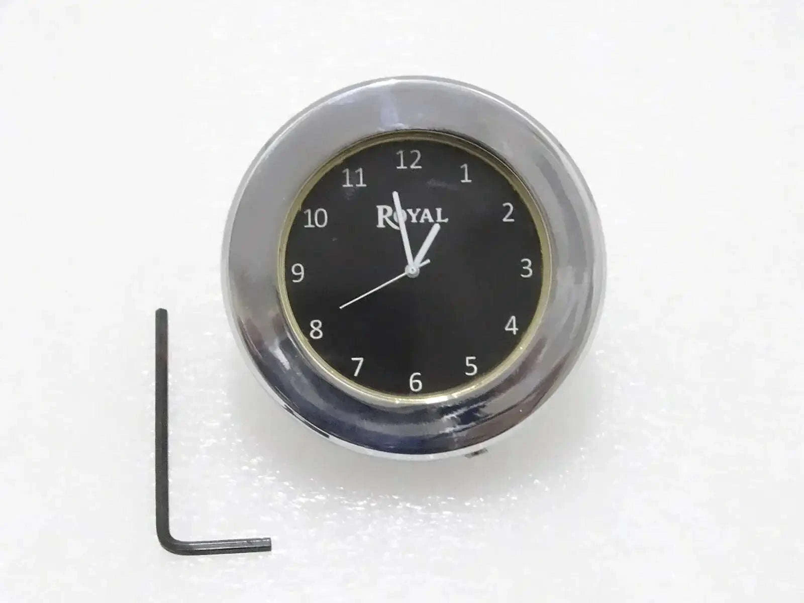 ROYAL ENFIELD BLACK DIAL BRASS CHROME STEM NUT CLOCK WATCH - StellerGear
