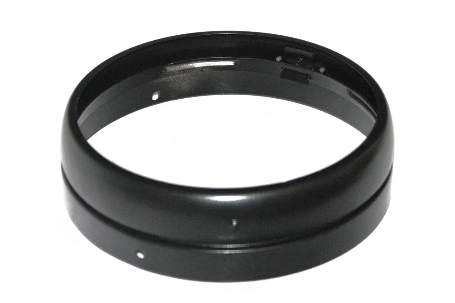 Black powder-coated headlight rim with smooth circular edge