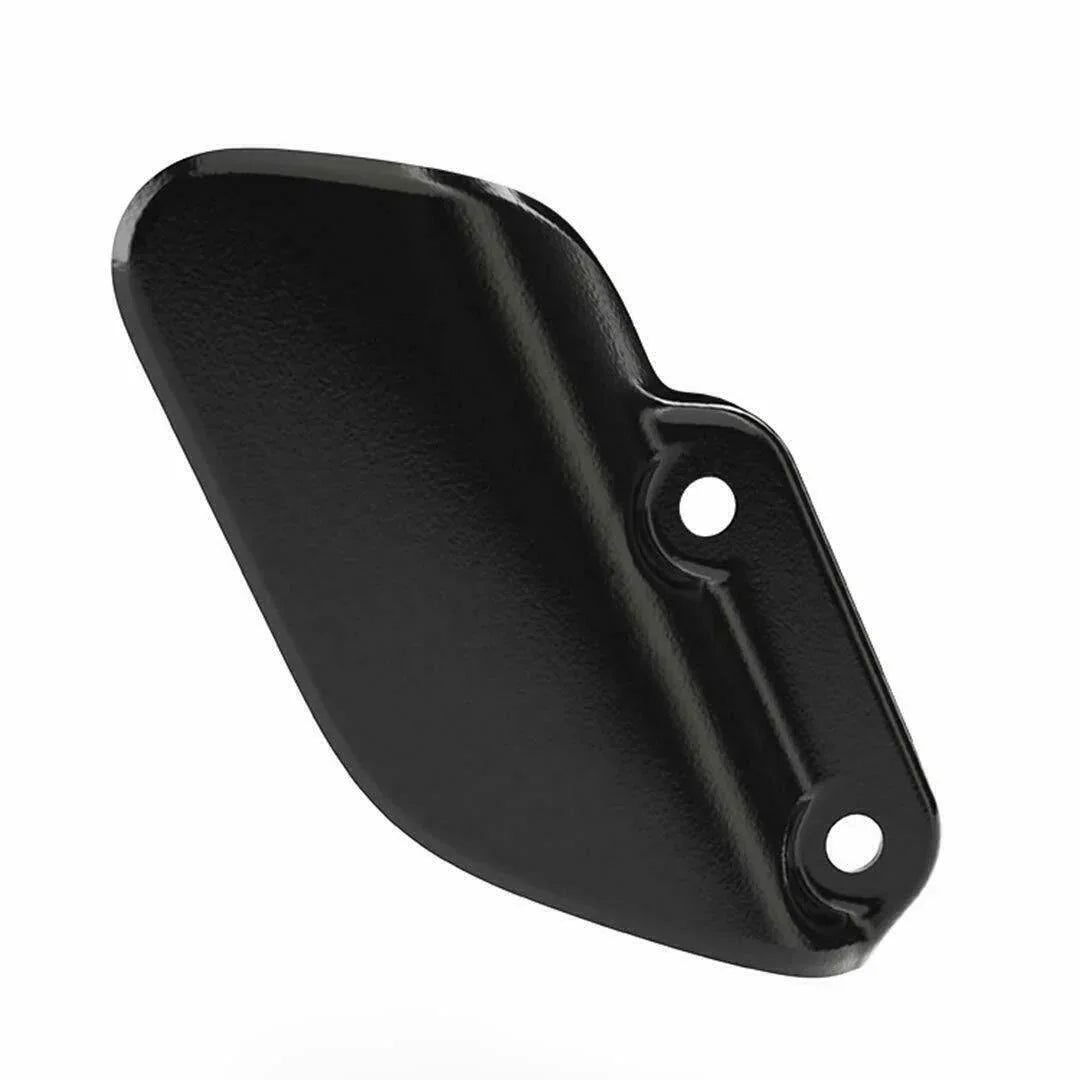 Royal Enfield heel guard, black metal, designed for motorcycle protection and enhanced aesthetics