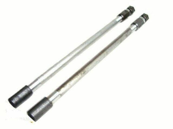 Motorcycle push rod kit with two metal push rods, chrome and black ends