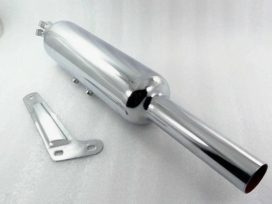 Royal Enfield chrome exhaust silencer, 2-inch diameter, made from durable metal for noise reduction