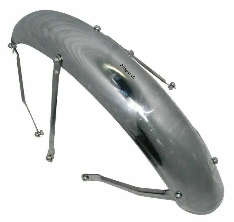 Royal Enfield mudguard fender, shiny metal, 12 inches long, designed for motorcycle wheel protection.