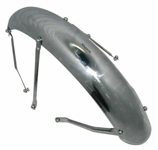 Royal Enfield mudguard fender, shiny metal, 12 inches long, designed for motorcycle wheel protection.
