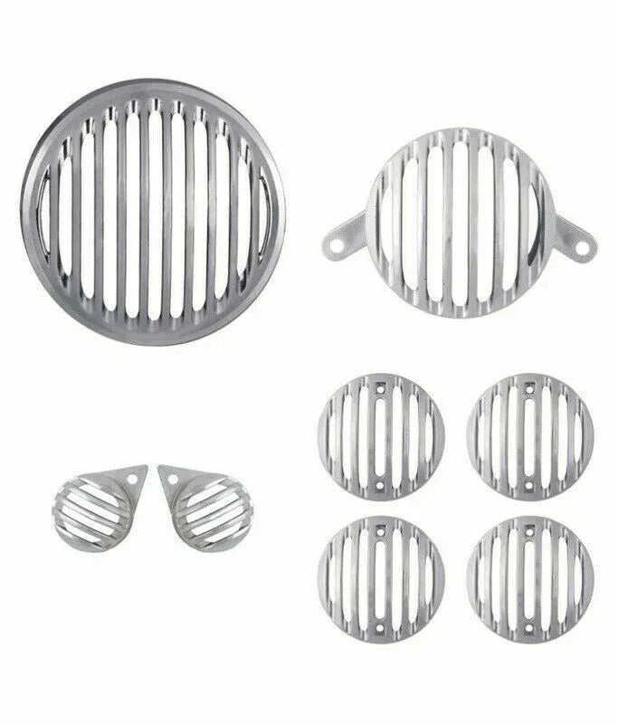 Round metal head rear pilot indicator light protector grille set, multi-piece