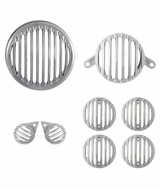 Round metal head rear pilot indicator light protector grille set, multi-piece