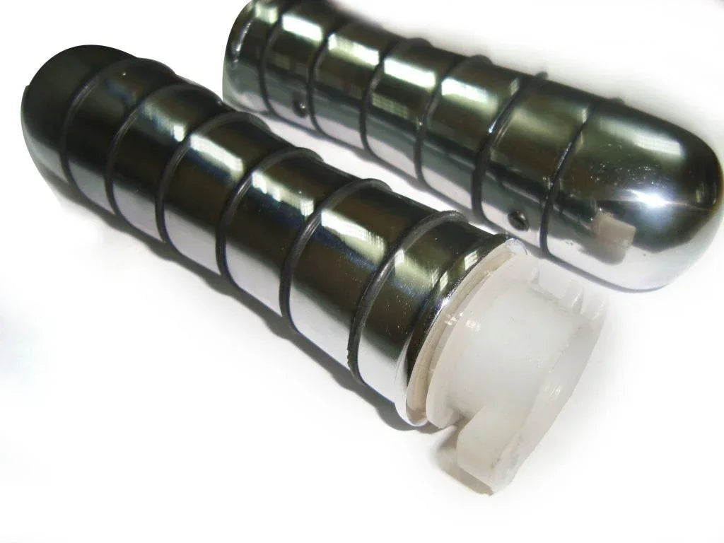 Chrome replacement grips for Royal Enfield motorcycles, durable and ergonomic design