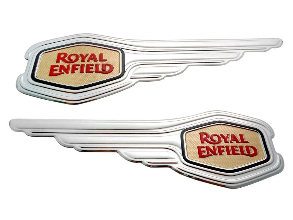 Royal Enfield Fuel Tank Wing Logo Decal Set, glossy vinyl, designed for motorcycle customization