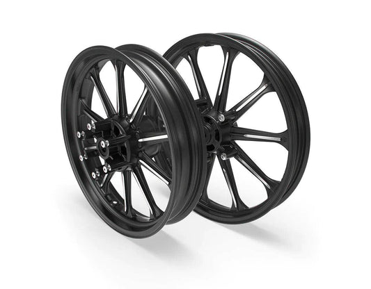 Black Style 2 Alloy Wheels designed for Royal Enfield Classic 350 with a modern design for enhanced performance