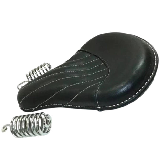 Leather Front Saddle Seat in Black for Royal Enfield Classic 350 with Chrome Springs