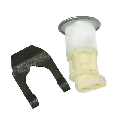 Royal Enfield Classic battery lock set with plastic lock and metal clip for secure battery installation.