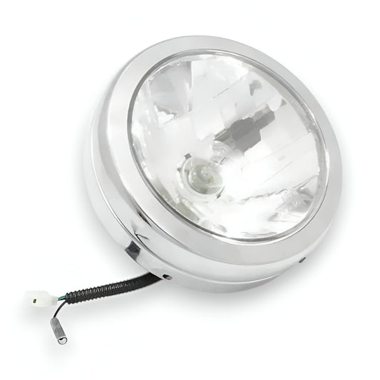 Royal Enfield Electra head light assembly with sleek chrome finish and clear lens for enhanced visibility