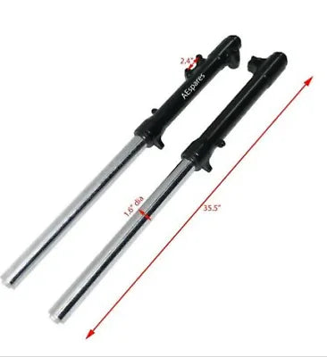Royal Enfield front fork assembly, 35.5 inches long, steel construction for motorcycle suspension.