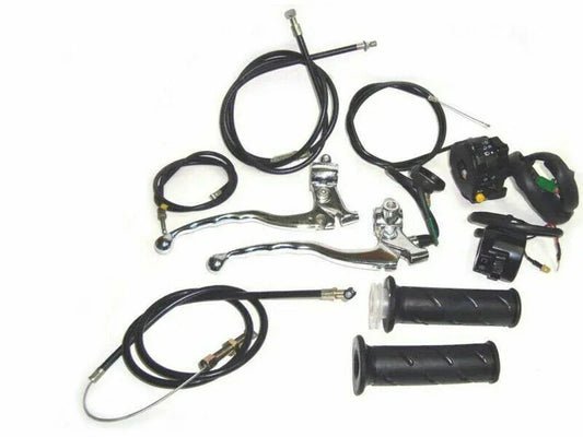 Royal Enfield handlebar control conversion kit including levers, cables, grips, and accessories for motorcycle upgrades