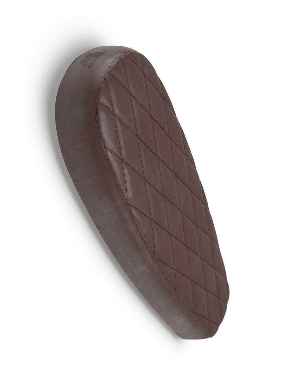 Brown Signature Bench Seat designed for Royal Enfield Interceptor 650 with a stylish quilted pattern