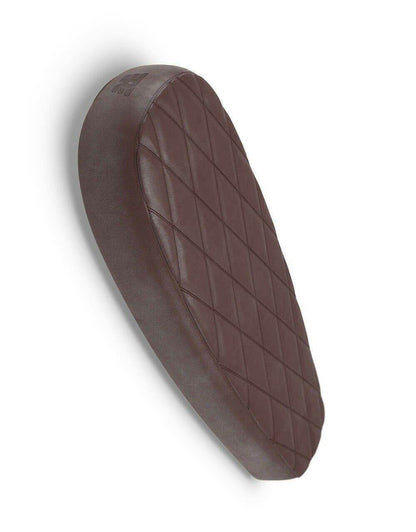 Brown Signature Bench Seat designed for Royal Enfield Interceptor 650 with a stylish quilted pattern