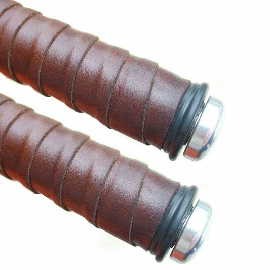 Brown Leather HandleBar Grips Stripe Tape Fit For Royal Enfield Interceptor - StellerGear
