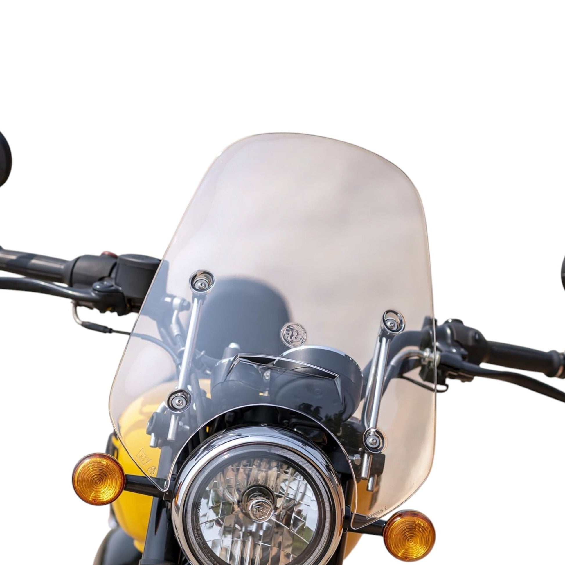Touring windshield for royal enfield meteor 350, durable material, designed to enhance rider comfort and protection