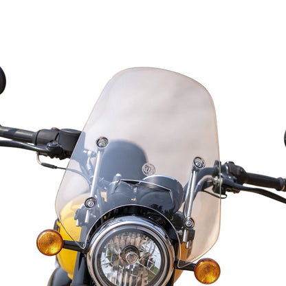 Touring windshield for royal enfield meteor 350, durable material, designed to enhance rider comfort and protection