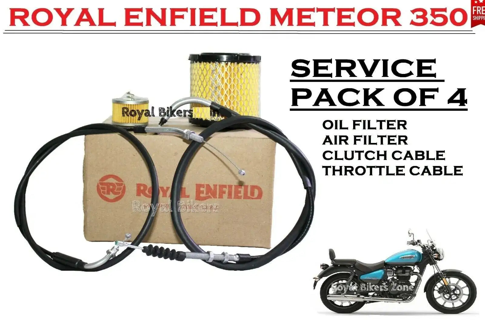 Service pack of 4 for motorcycle: oil filter, air filter, clutch and throttle cables