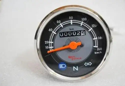 Motorcycle speedometer, 85mm dial, stainless steel, designed for accurate speed readings on motorcycles
