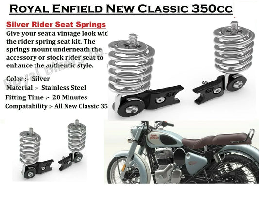 Royal Enfield rider seat springs in silver, stainless steel, designed for vintage style motorcycle seats