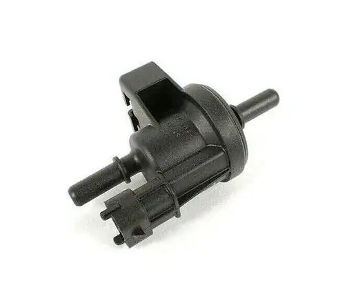 Canister purge valve with two hose connectors and barbed inlet, black plastic