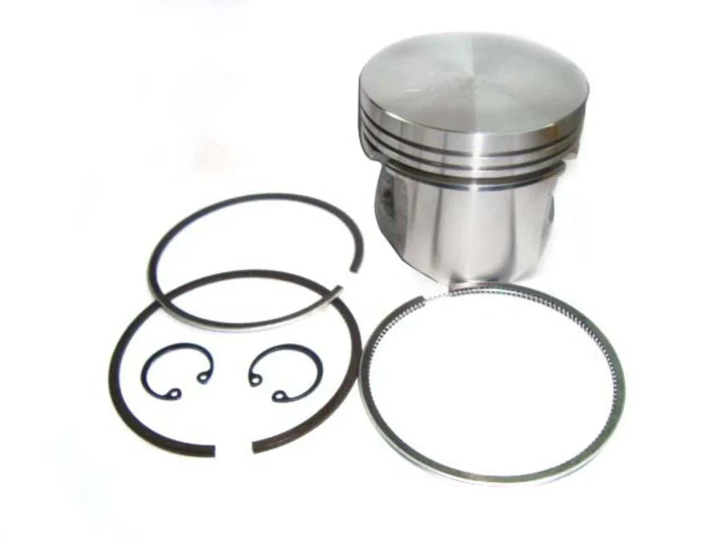 Royal Enfield piston assembly, aluminum, includes piston rings and circlips for engine repair