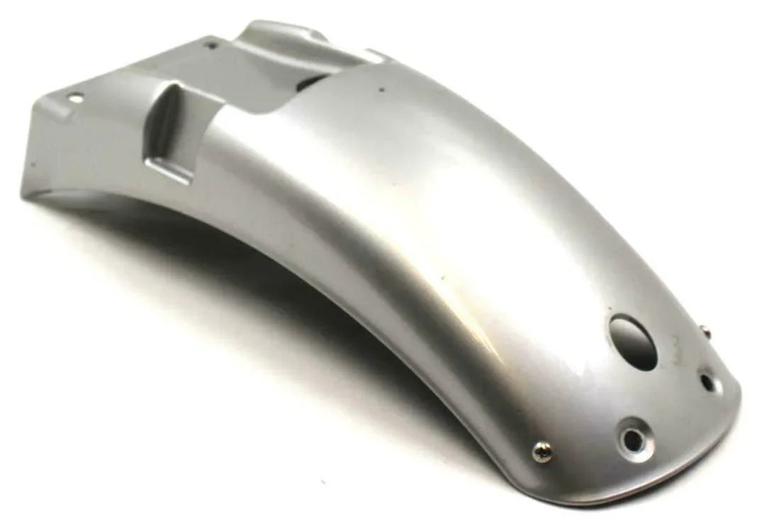 Royal Enfield wheel fender mud guard, silver metal, designed for durability and fitment on motorcycles