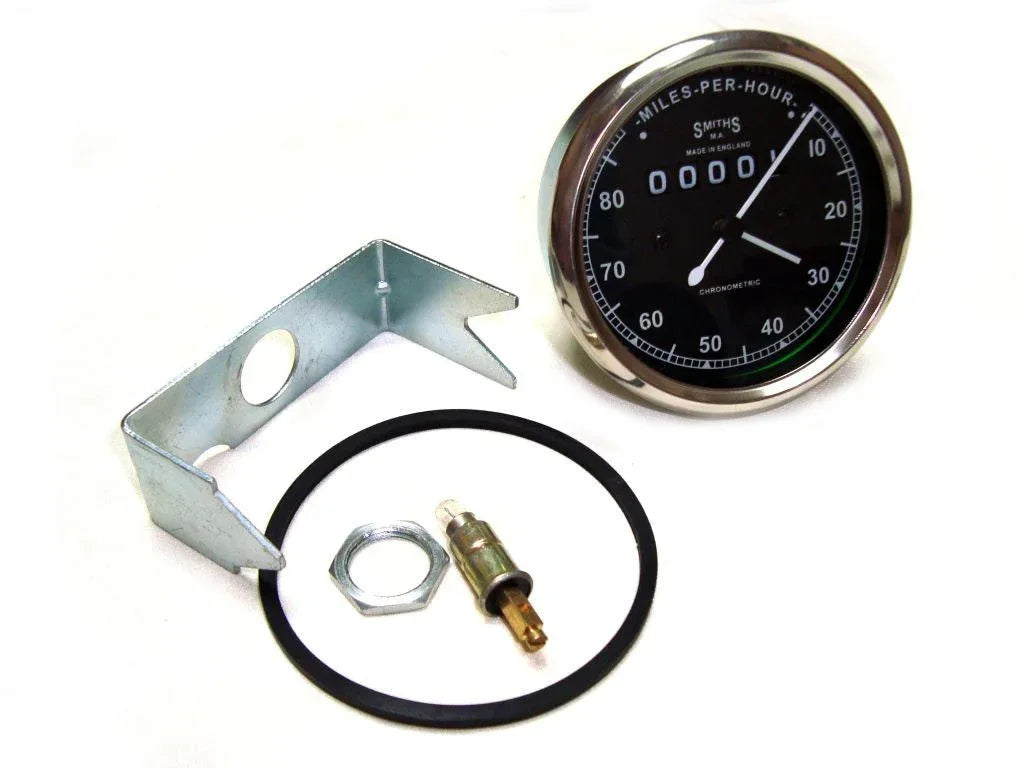 Royal Enfield speedometer gauge, 120mm diameter, metal housing with mounting bracket and O-ring included