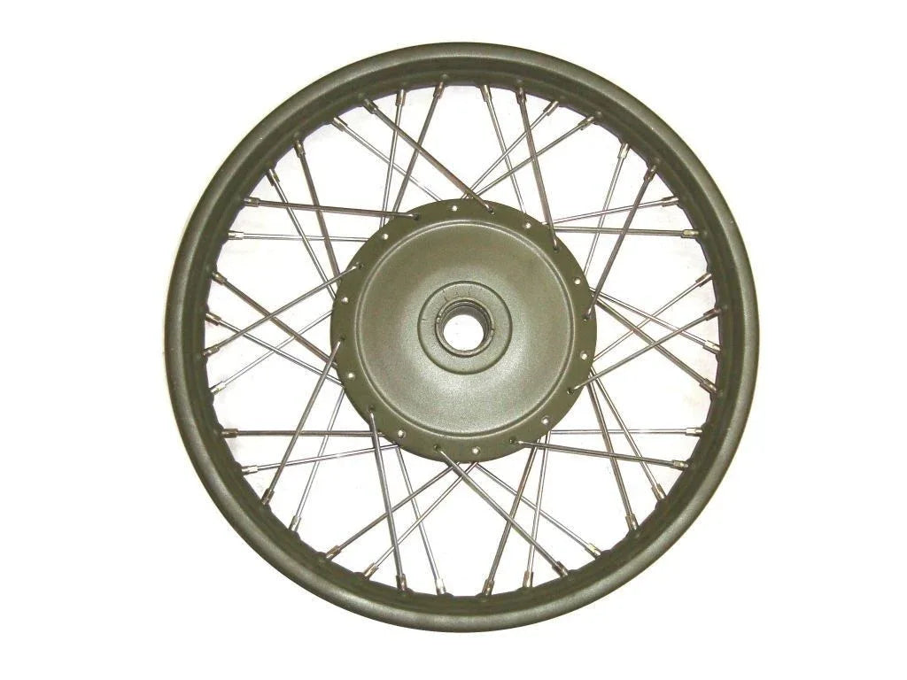 Royal Enfield front wheel, 19-inch diameter, durable steel construction, ideal for motorcycle upgrades
