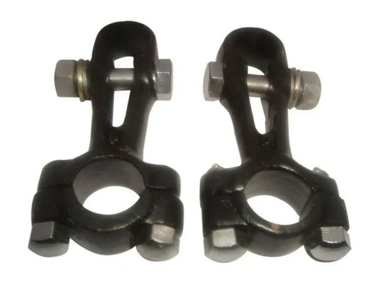 Royal Enfield girder fork handlebar clamps, sturdy steel construction, designed for secure handlebar mounting