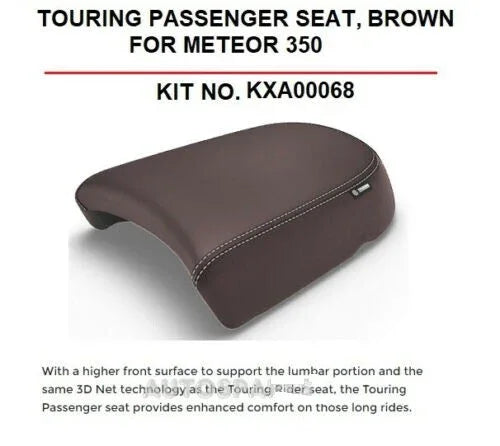Royal Enfield touring passenger seat in brown with higher front surface for lumbar support