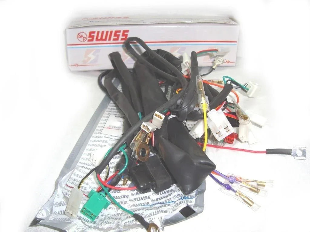 Wiring harness for royal enfield, featuring durable connectors and multiple wires for electrical connections