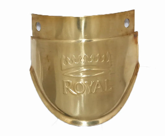 Brass mudguard flap with ROYAL embossing and two mounting holes