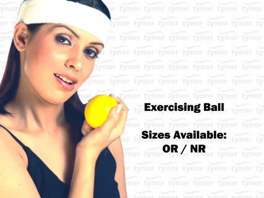Tynor exercising ball in yellow, held in hand for grip and stability
